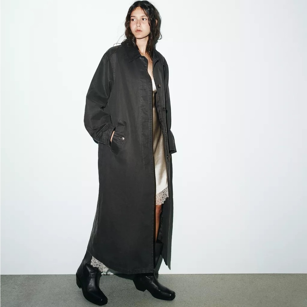 Never Worn Zara Waxed Trench Coat with Corduroy Detailing
